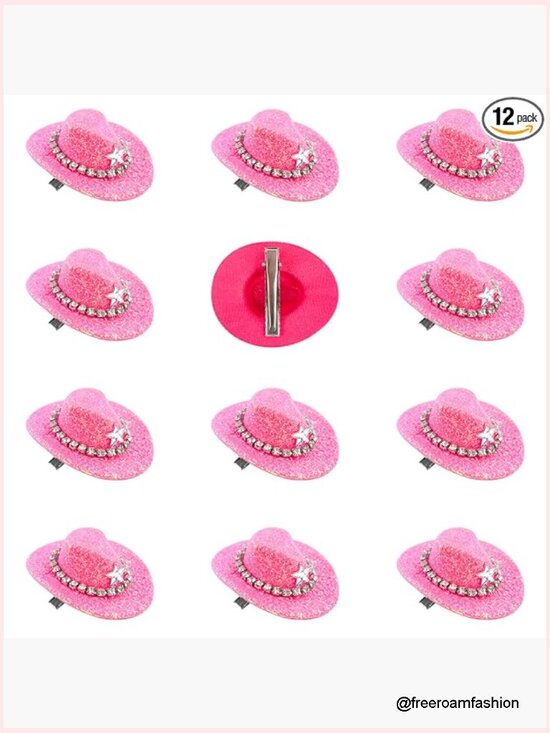 12 Mini Cowgirl Hats Hair Clip Rhinestone Glitter Party Decor Accessories main image 4